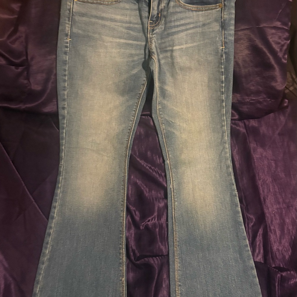 Vintage Y2K American Eagle Women's Flare/Artist Stretch Jeans Medium Wash Denim